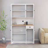 Kitchen Storage Cabinet With Microwave Countertop, Freestanding Cabinet With Adjustable Shelves, 6 Doors And 1 Drawer - White